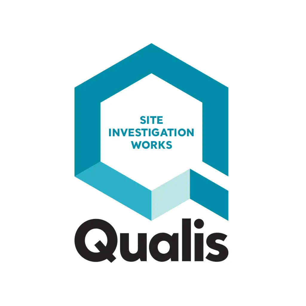 Qualis logo with large blue Qualis icon with Site investigation works in the middle