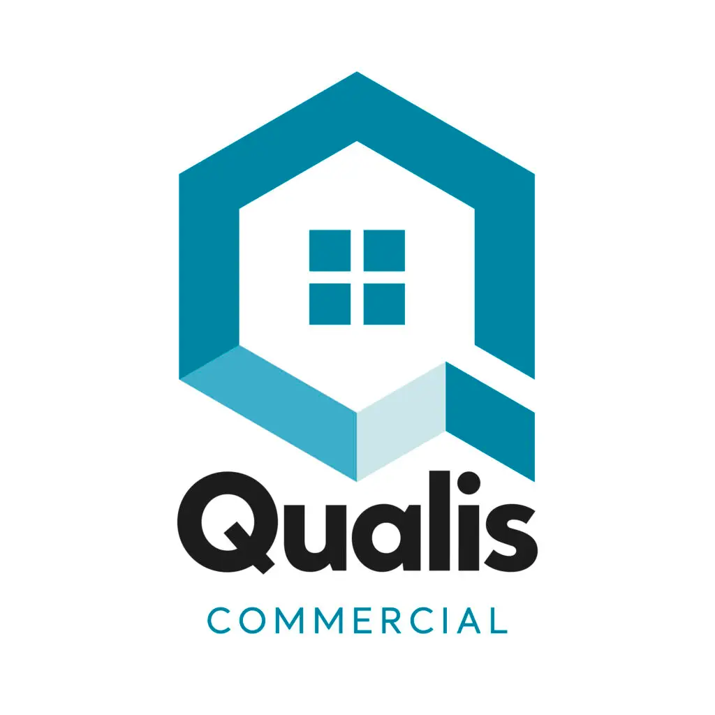 Qualis Commercial logo with large blue icon