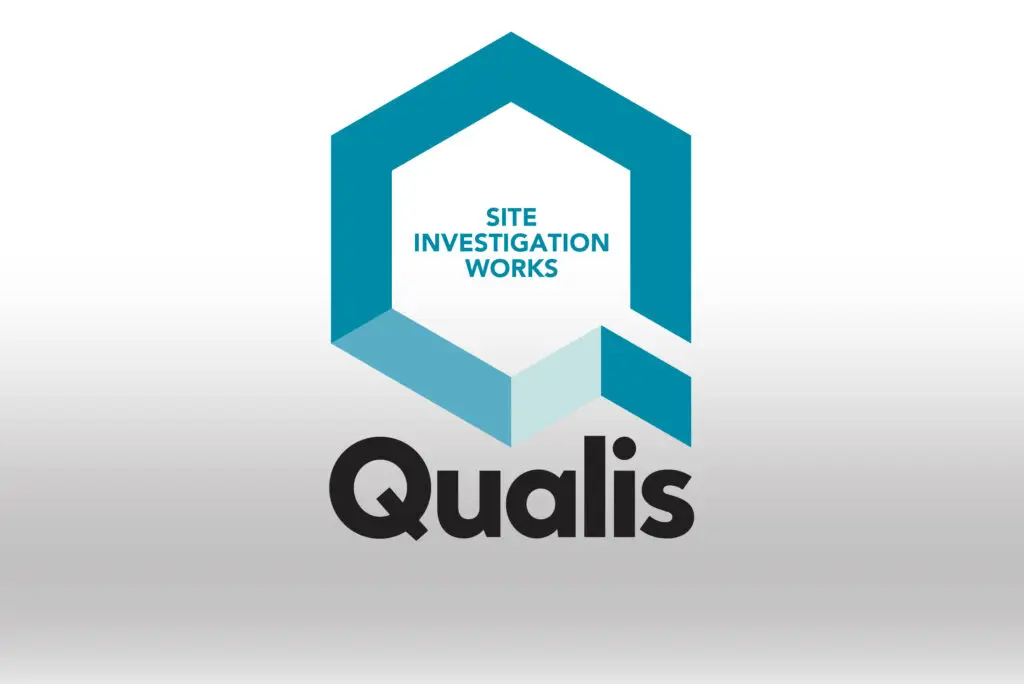 Qualis logo with large blue icon with site investigation works in the middle