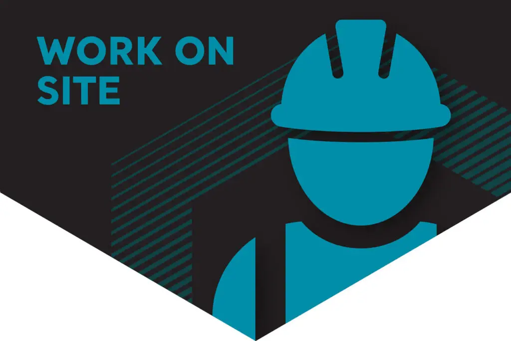 Work on site infographic with construction worker icon