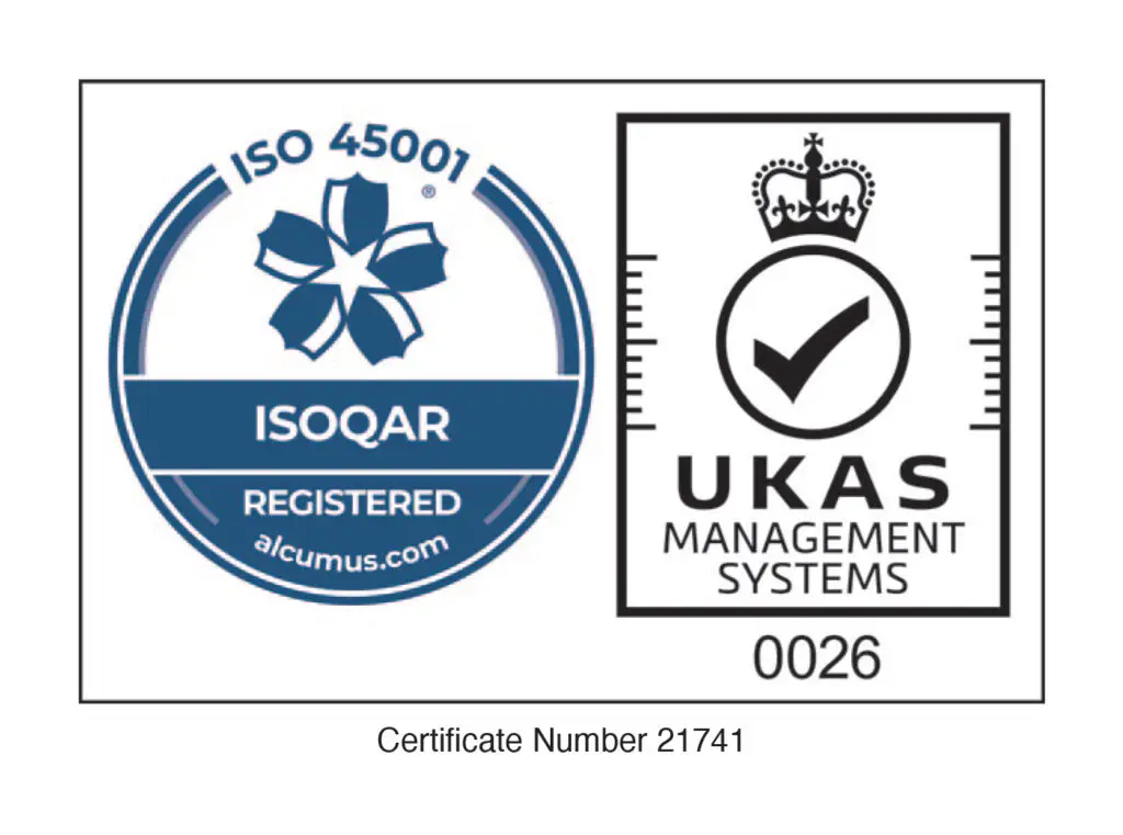 ISOQAR Registered and UKAS Management Systems logo. Certificate number 21741
