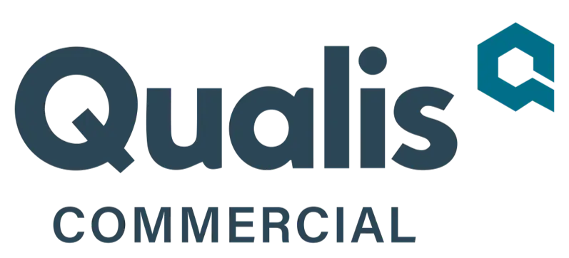 Qualis Commercial Logo in navy with blue icon