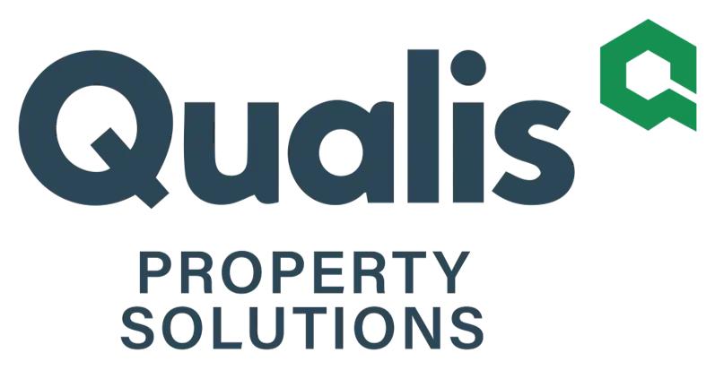 Qualis Property Solutions Logo in navy with green icon