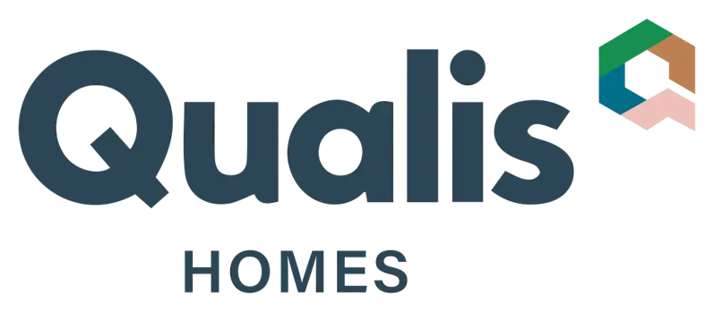Qualis Homes logo in navy with multi coloured icon