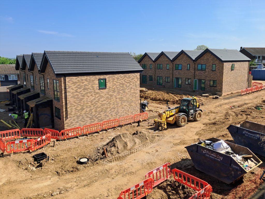 Construction site showing homes from above