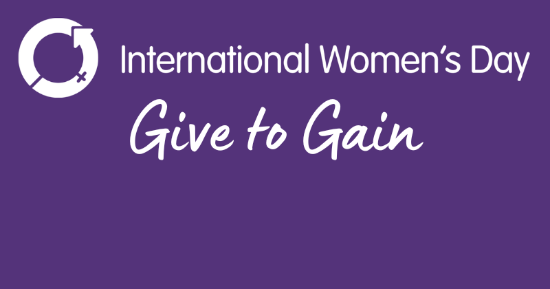international women's day logo on a purple background